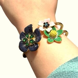 Colorful Floral Cuff Bracelet with Gold-Toned Base